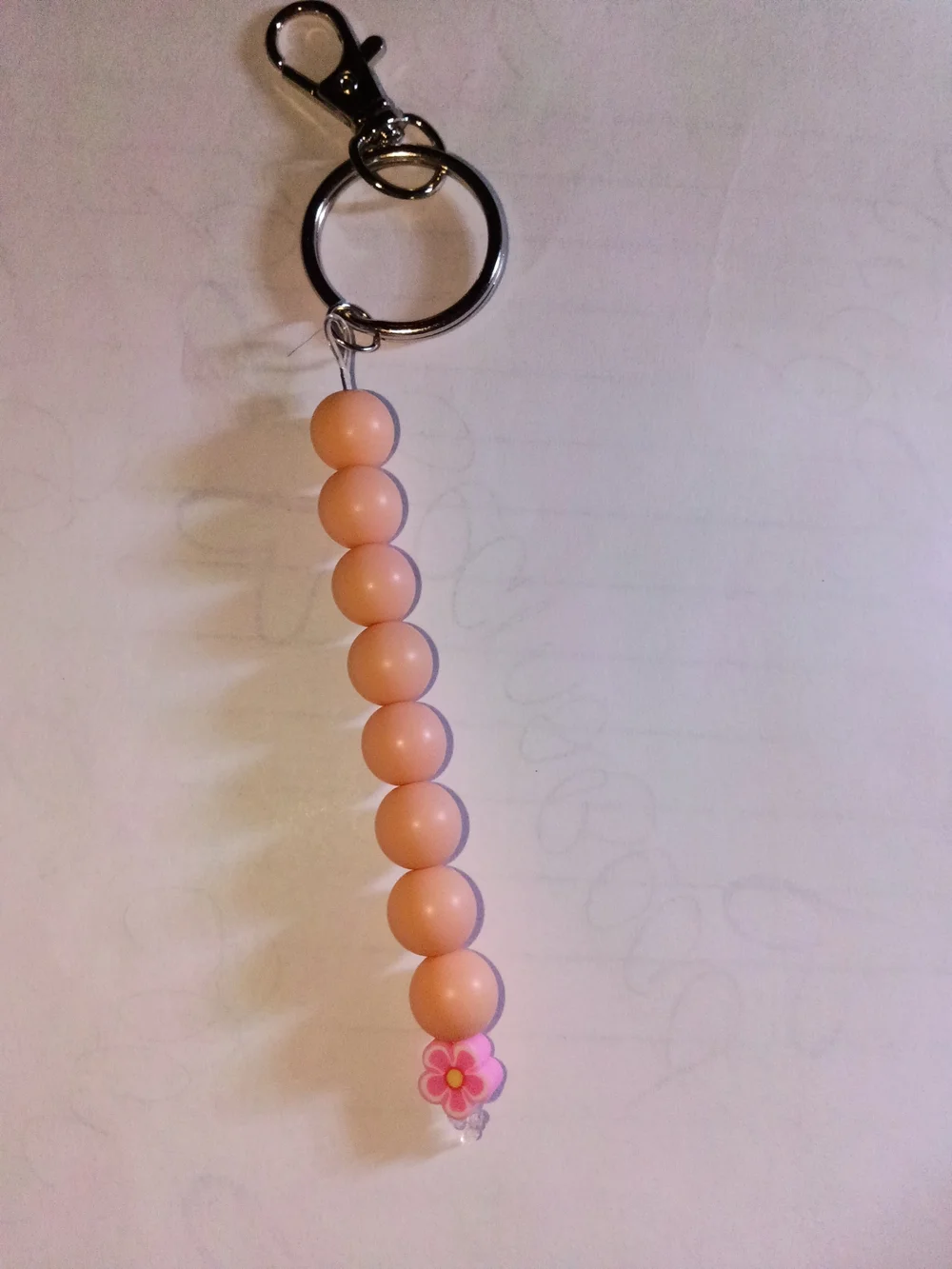 Beaded Pink Flower Keychain